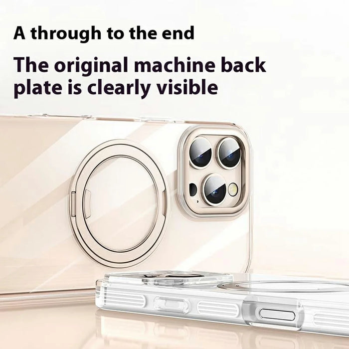 For iPhone 16 Pro Case Compatible with MagSafe Gear Fulcrum Kickstand Electroplating Lens Frame PC + TPU Phone Cover - Gold - 5