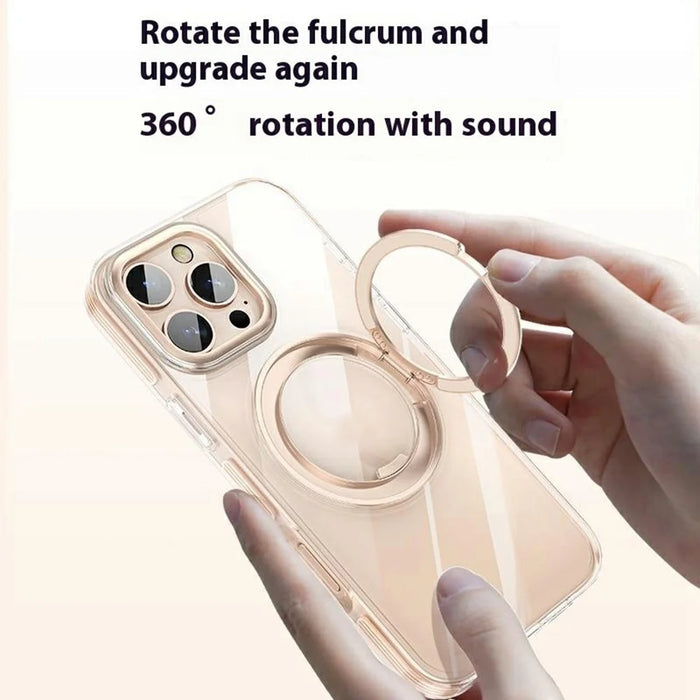 For iPhone 16 Pro Max Case Compatible with MagSafe Gear Fulcrum Kickstand Electroplating Lens Frame PC + TPU Phone Cover - Gold - 4
