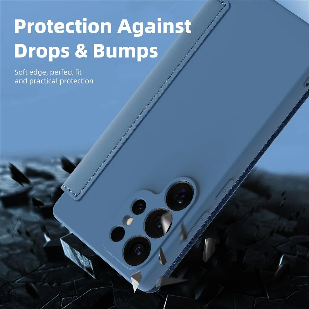 For Samsung Galaxy S25 Ultra Case Card Holder Kickstand Liquid Silicone Phone Cover - Black - 5