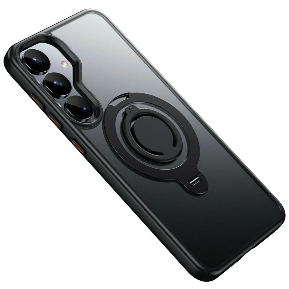 For Samsung Galaxy S25+ Magnetic Case Kickstand Matte PC + TPU Phone Cover with Silicone Ring - Black - 2