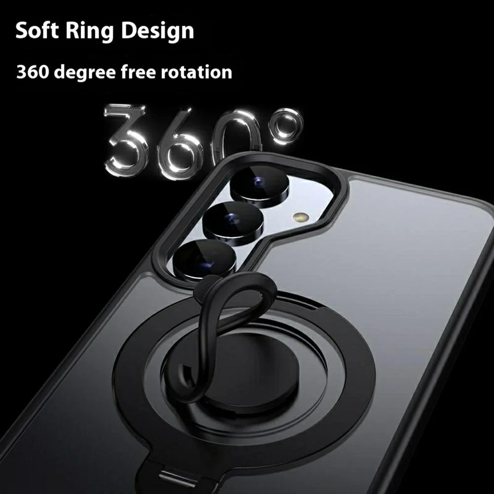 For Samsung Galaxy S25+ Magnetic Case Kickstand Matte PC + TPU Phone Cover with Silicone Ring - Black - 3
