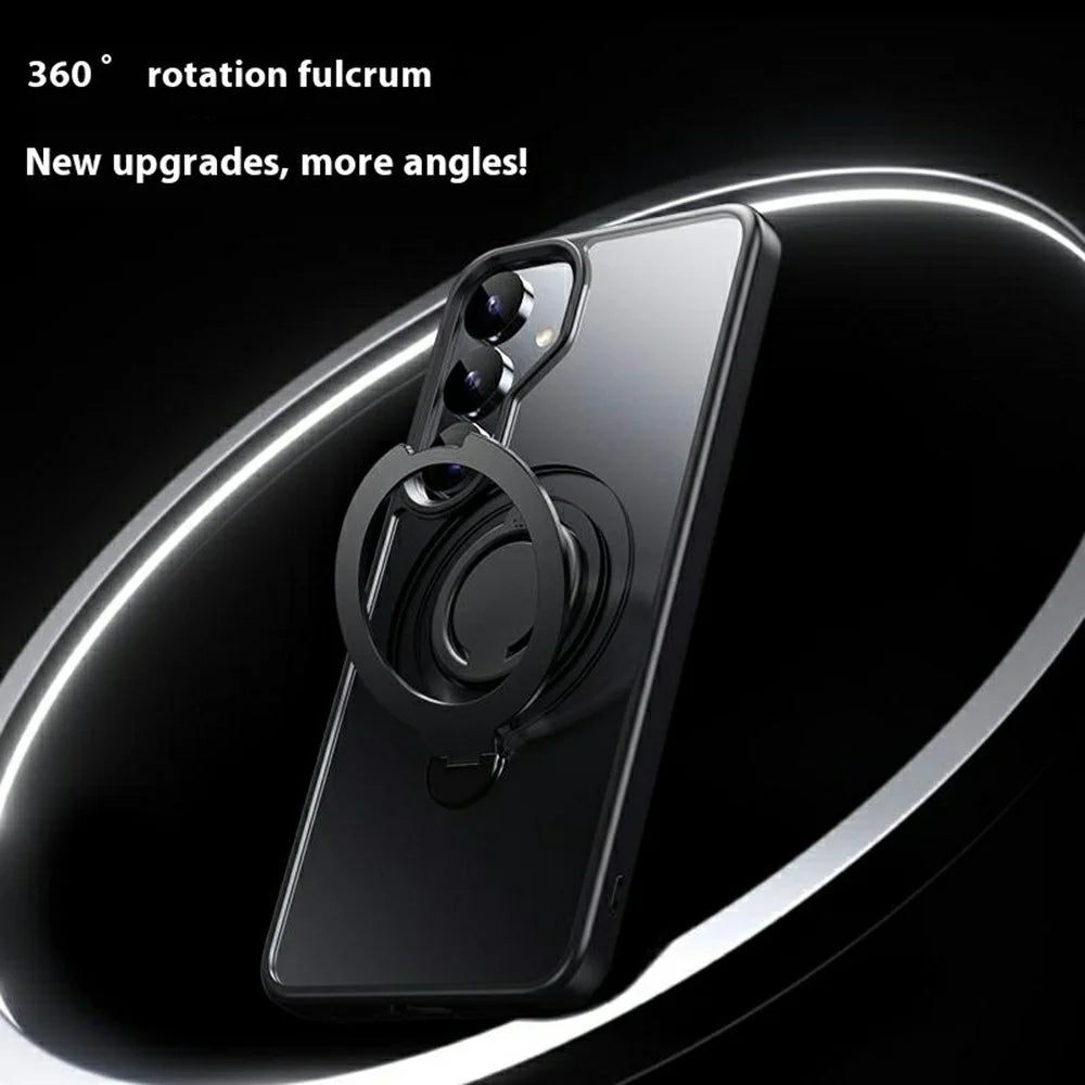For Samsung Galaxy S25+ Magnetic Case Kickstand Matte PC + TPU Phone Cover with Silicone Ring - Black - 4