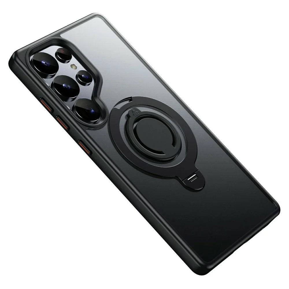 For Samsung Galaxy S25 Ultra Magnetic Case Kickstand Matte PC + TPU Phone Cover with Silicone Ring - Black - 2