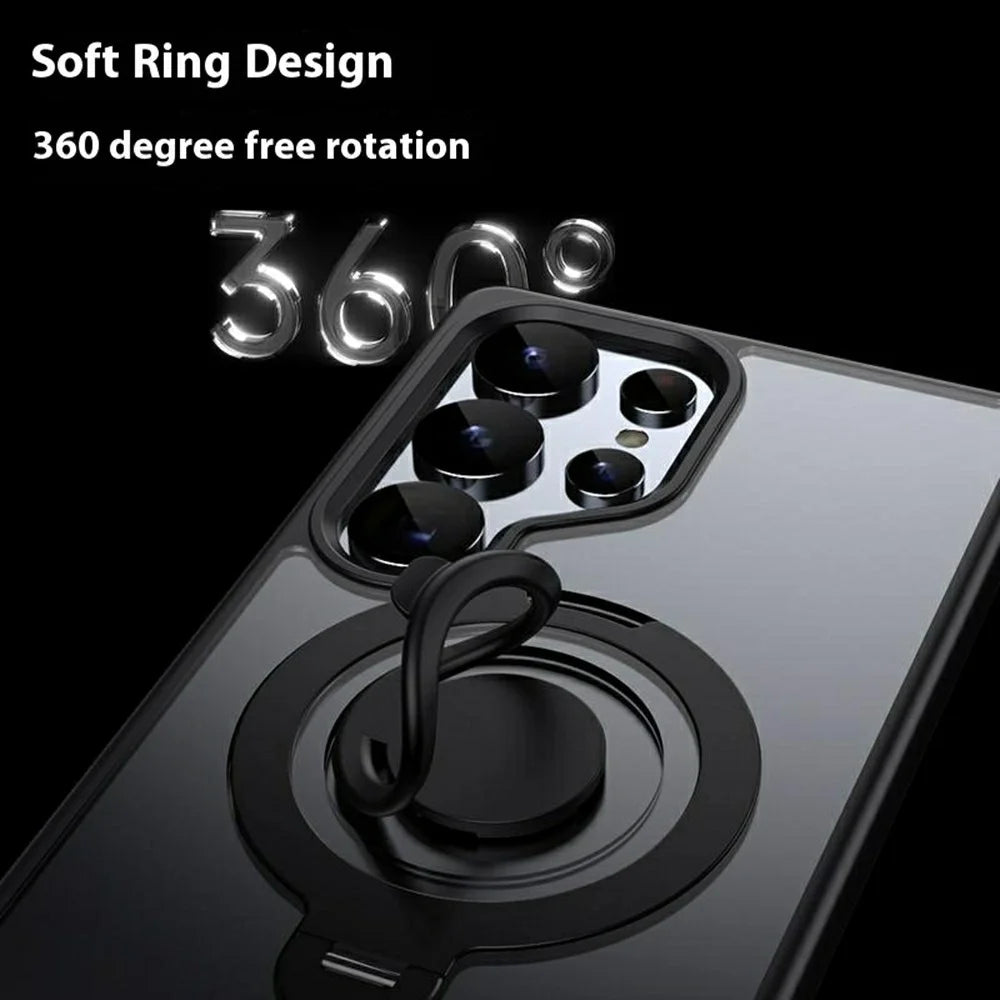 For Samsung Galaxy S25 Ultra Magnetic Case Kickstand Matte PC + TPU Phone Cover with Silicone Ring - Black - 3