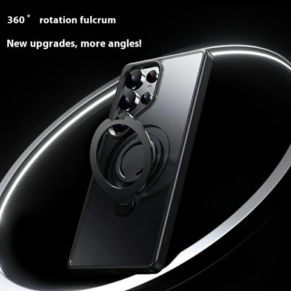 For Samsung Galaxy S25 Ultra Magnetic Case Kickstand Matte PC + TPU Phone Cover with Silicone Ring - Black - 4