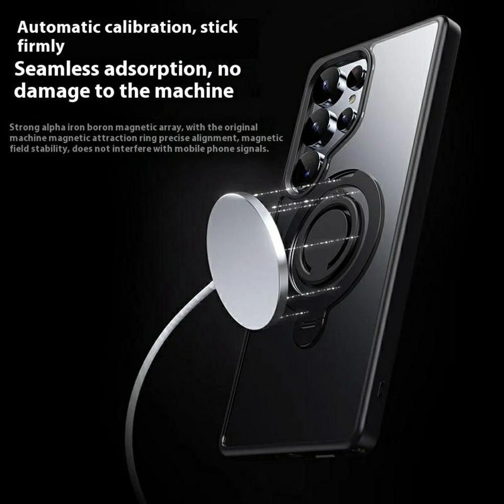 For Samsung Galaxy S25 Ultra Magnetic Case Kickstand Matte PC + TPU Phone Cover with Silicone Ring - Black - 5
