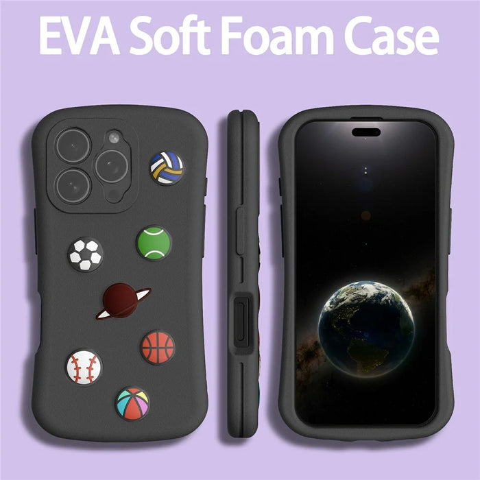 For iPhone 16 Pro Case Galaxy Series Pattern EVA Anti Drop Phone Cover - Black - 6