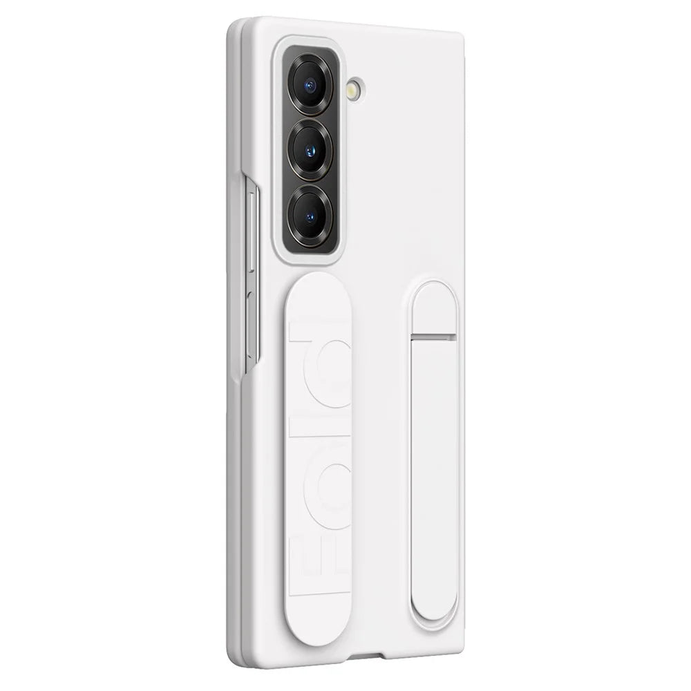 Kickstand Wristband Phone Case for Samsung Galaxy Z Fold Special PC Silicone Mobile Cover with Tempered Glass Film - White - 2