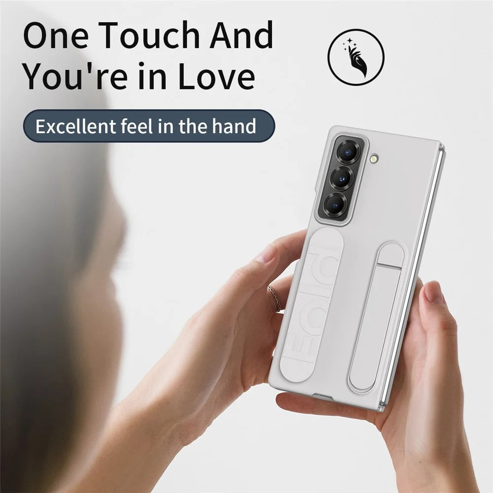 Kickstand Wristband Phone Case for Samsung Galaxy Z Fold Special PC Silicone Mobile Cover with Tempered Glass Film - White - 6