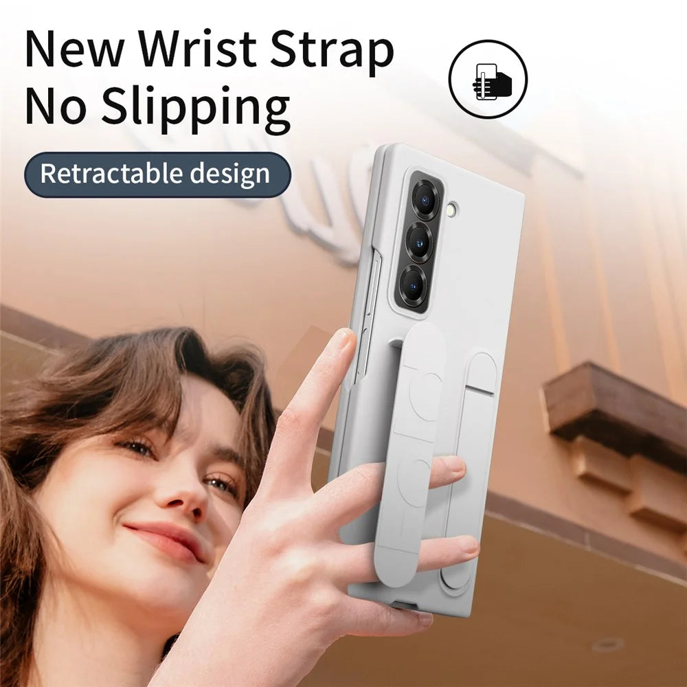 Kickstand Wristband Phone Case for Samsung Galaxy Z Fold Special PC Silicone Mobile Cover - White - 4
