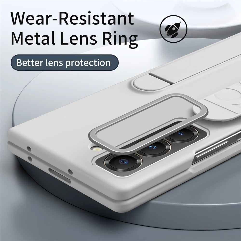 Kickstand Wristband Phone Case for Samsung Galaxy Z Fold Special PC Silicone Mobile Cover - White - 7