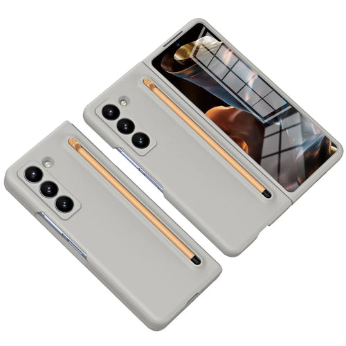 Phone Case with Tempered Glass Film for Samsung Galaxy Z Fold Special Hard PC Back Cover with Stylus - Light Grey - 1