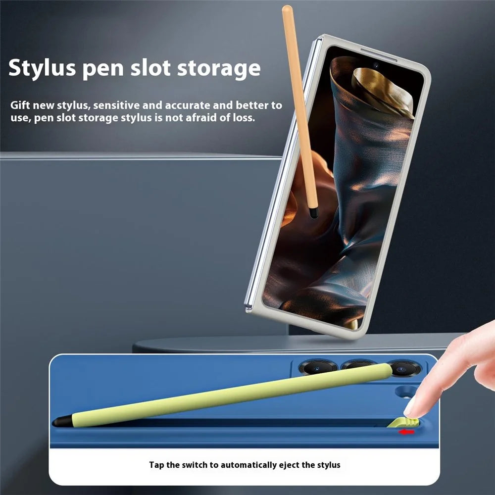 Phone Case with Tempered Glass Film for Samsung Galaxy Z Fold Special Hard PC Back Cover with Stylus - Light Grey - 7