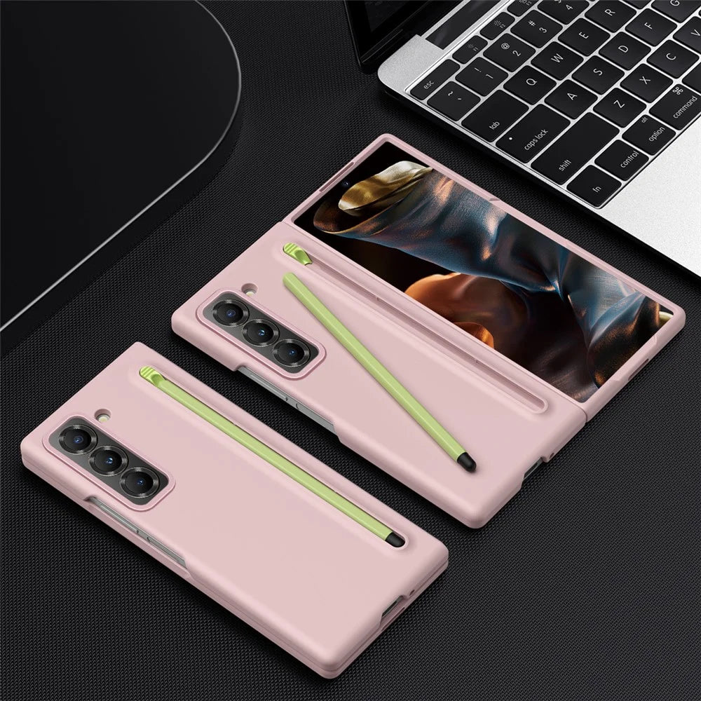 PC Phone Case for Samsung Galaxy Z Fold Special Mobile Cover with Tempered Glass Film and Stylus - Pink - 7