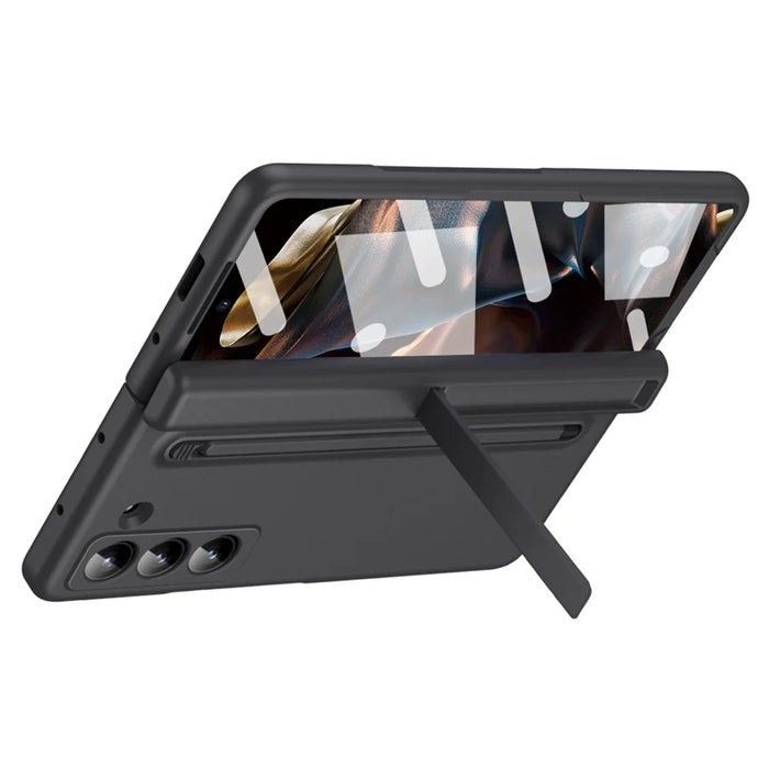 Kickstand Phone Case for Samsung Galaxy Z Fold Special PC Back Cover with Stylus and Tempered Glass Film - Black - 3