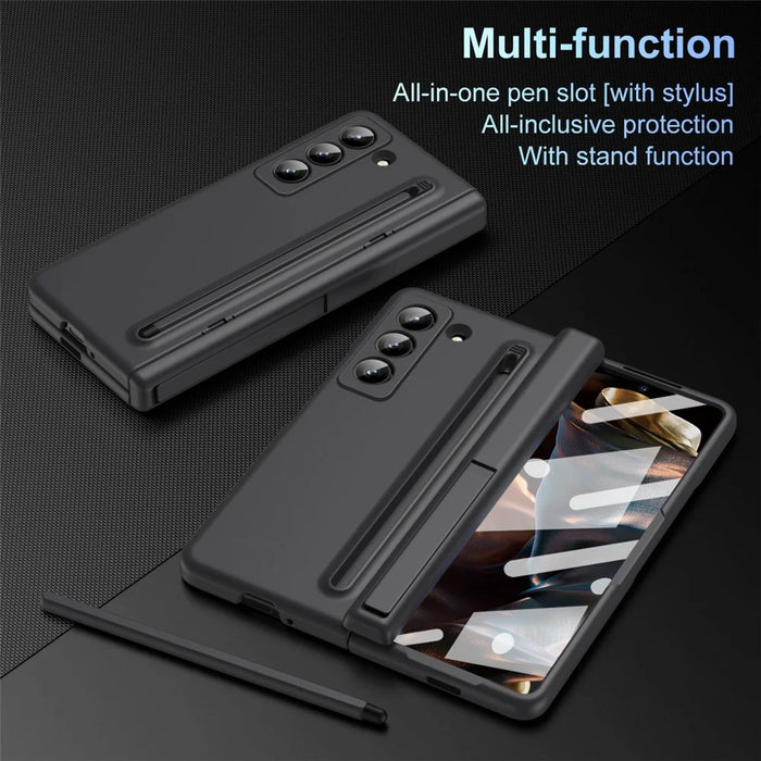 Kickstand Phone Case for Samsung Galaxy Z Fold Special PC Back Cover with Stylus and Tempered Glass Film - Black - 5