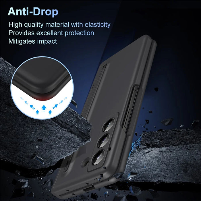 Kickstand Phone Case for Samsung Galaxy Z Fold Special PC Back Cover with Stylus and Tempered Glass Film - Black - 7