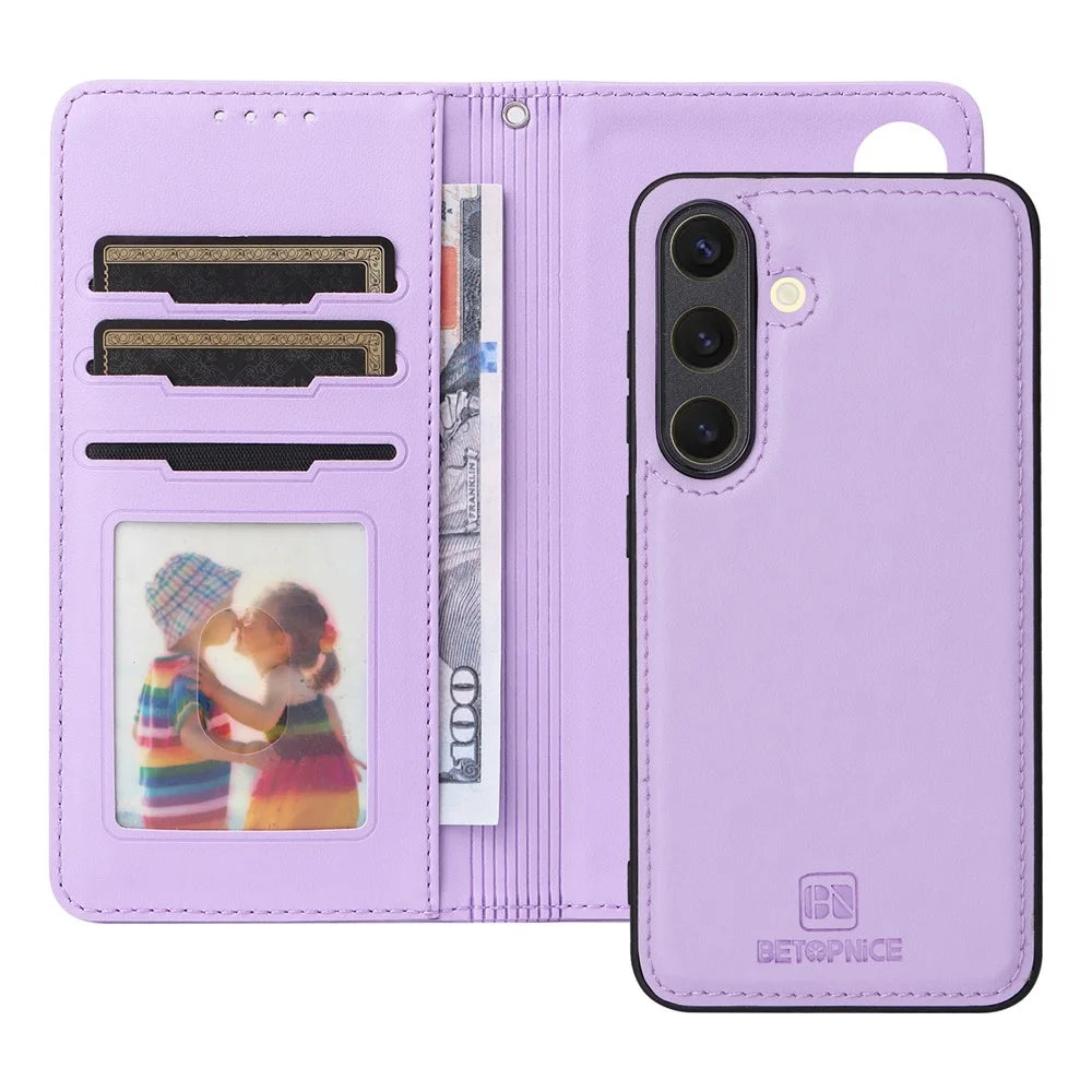 For Samsung Galaxy S25 Magnetic Case BETOPNICE Detachable PU Leather Phone Cover with Strap - Purple - 2