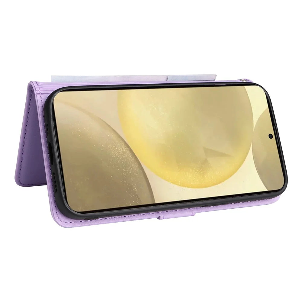 For Samsung Galaxy S25 Magnetic Case BETOPNICE Detachable PU Leather Phone Cover with Strap - Purple - 4