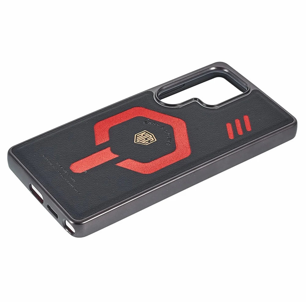 KIGC For Samsung Galaxy S25 Ultra Magnetic Case Leather+PC+TPU Phone Cover - Black - 4