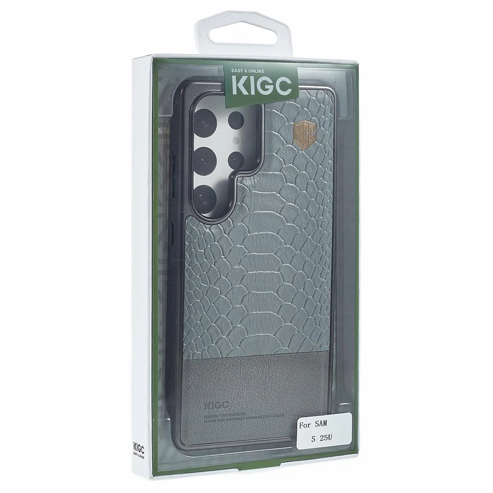 KIGC For Samsung Galaxy S25 Ultra Magnetic Case Hybrid Phone Cover Crocodile Texture - Grey - 7