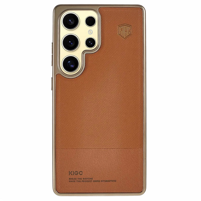 KIGC For Samsung Galaxy S25 Ultra Case PC + TPU + PU Electroplating Phone Cover - Titanium Gold - 1