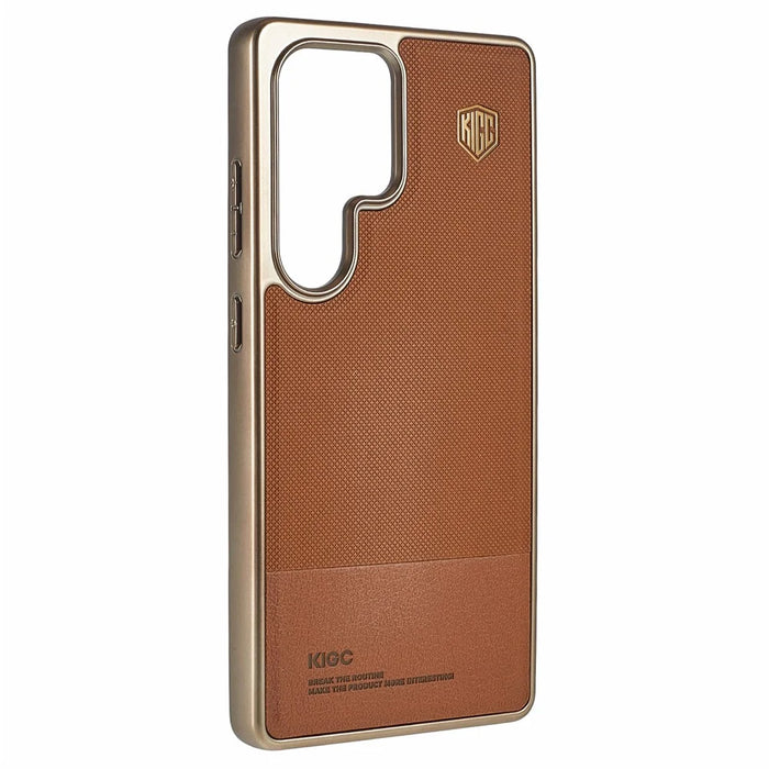 KIGC For Samsung Galaxy S25 Ultra Case PC + TPU + PU Electroplating Phone Cover - Titanium Gold - 3
