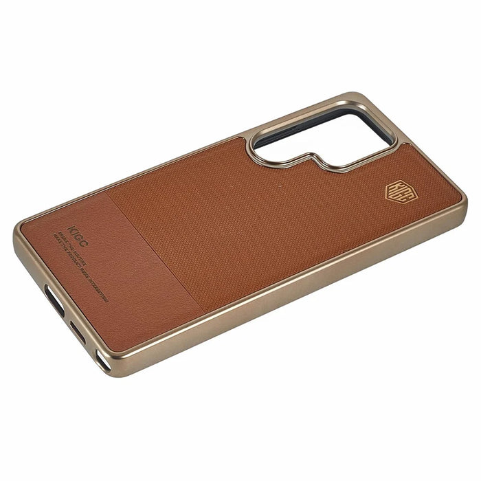 KIGC For Samsung Galaxy S25 Ultra Case PC + TPU + PU Electroplating Phone Cover - Titanium Gold - 4