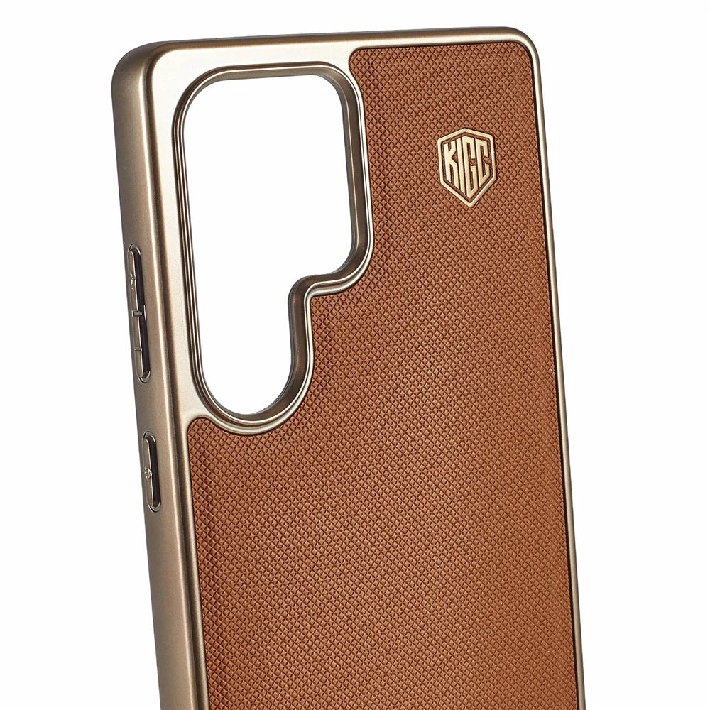 KIGC For Samsung Galaxy S25 Ultra Case PC + TPU + PU Electroplating Phone Cover - Titanium Gold - 6