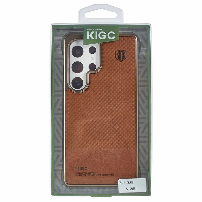 KIGC For Samsung Galaxy S25 Ultra Case PC + TPU + PU Electroplating Phone Cover - Titanium Gold - 7