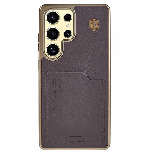 KIGC For Samsung Galaxy S25 Ultra Case Leather + PC + TPU Electroplating Phone Cover with Card Holder - Titanium Gold - 1