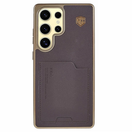 KIGC For Samsung Galaxy S25 Ultra Case Leather + PC + TPU Electroplating Phone Cover with Card Holder - Titanium Gold - 1