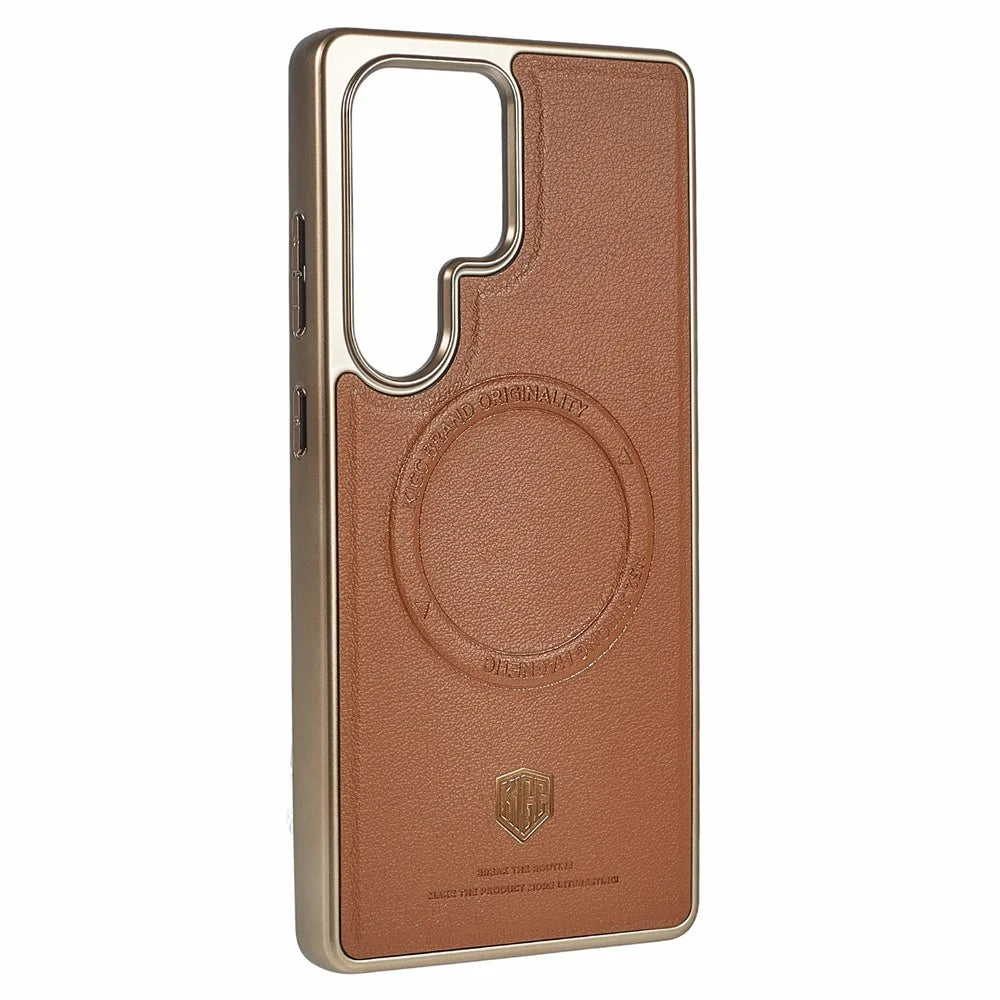 KIGC For Samsung Galaxy S25 Ultra Magnetic Case PC + TPU + PU Electroplating Phone Cover - Titanium Gold - 3