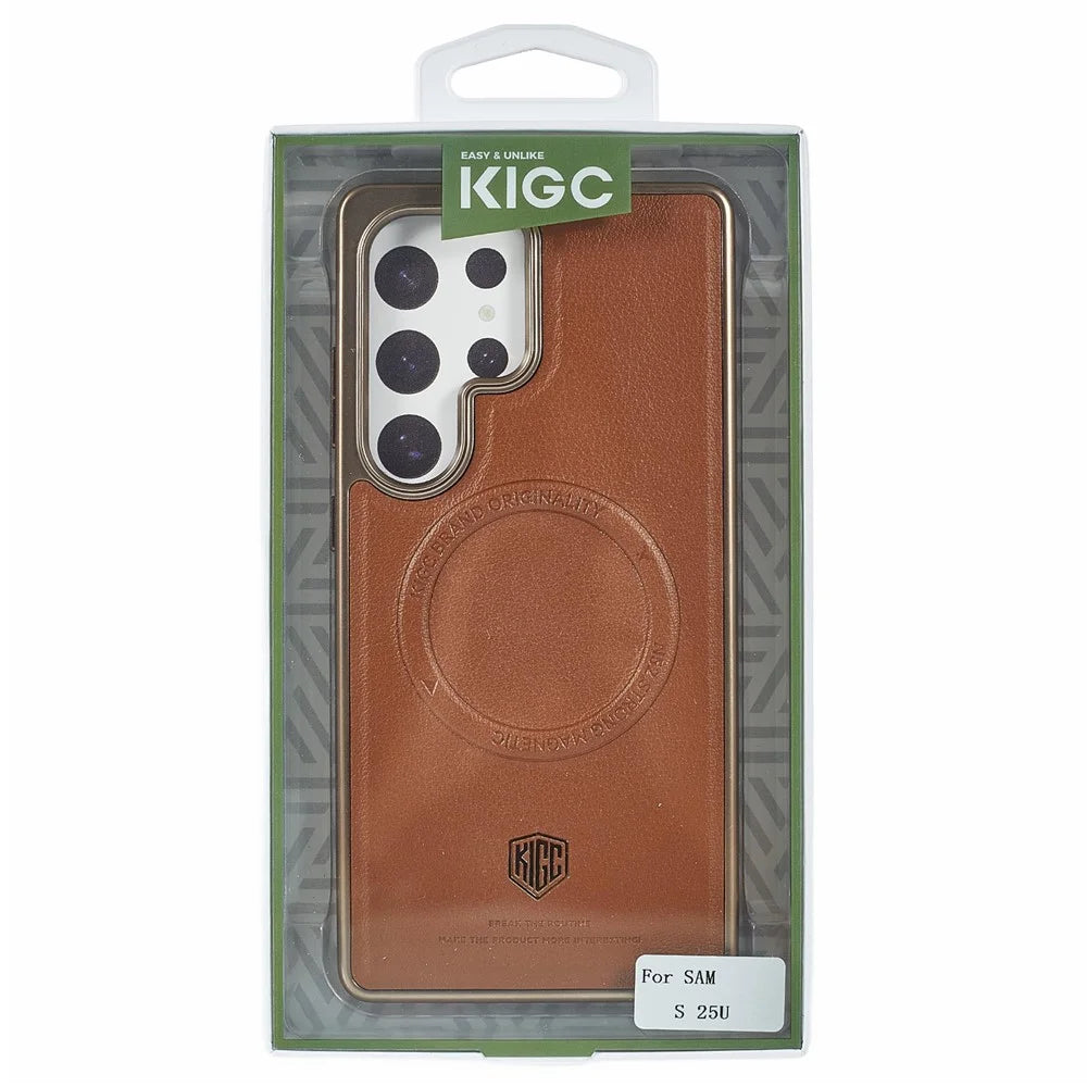 KIGC For Samsung Galaxy S25 Ultra Magnetic Case PC + TPU + PU Electroplating Phone Cover - Titanium Gold - 7