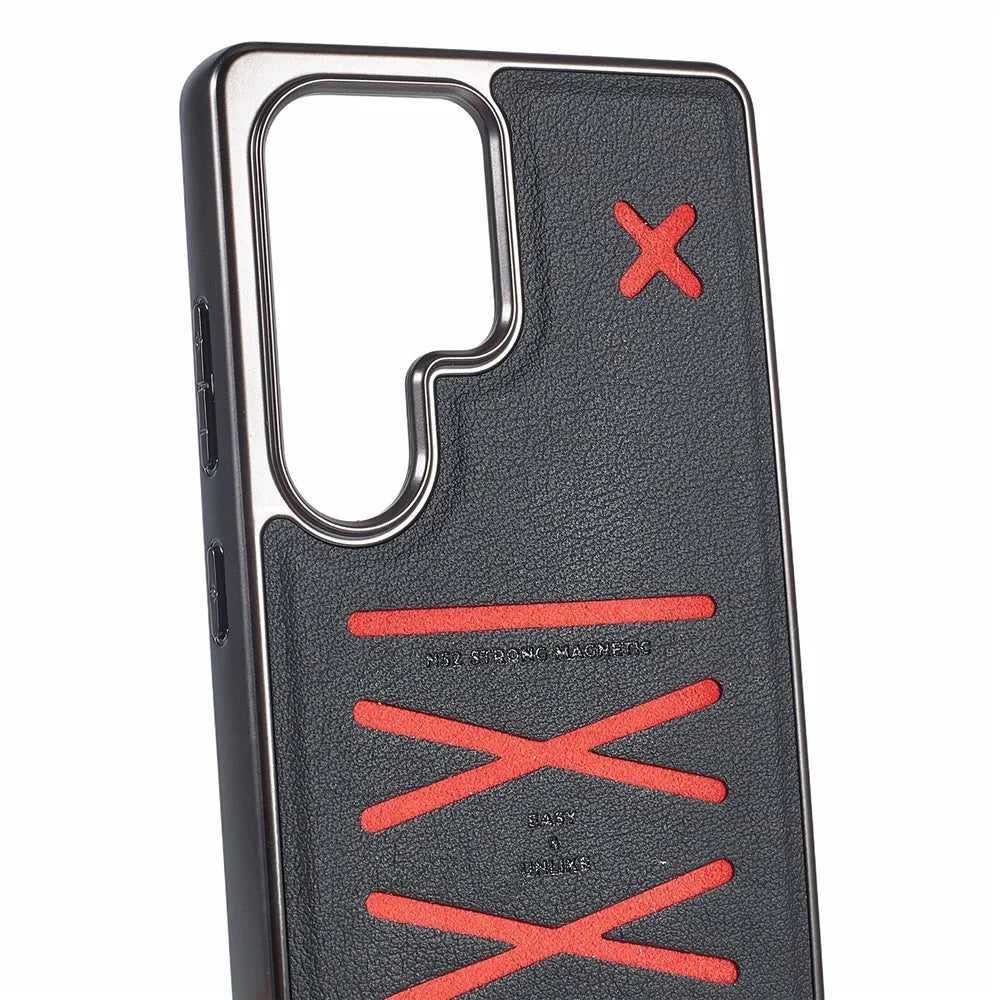 KIGC For Samsung Galaxy S25 Ultra Magnetic Case Hybrid Phone Back Cover Cross Line Design - Black - 6