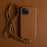 For iPhone 13 Case with Lanyard Genuine Cow Leather PC Phone Back Cover - Brown - 3