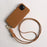 For iPhone 13 Case with Lanyard Genuine Cow Leather PC Phone Back Cover - Brown - 4