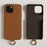 For iPhone 15 Case with Lanyard Genuine Cow Leather PC Phone Back Cover - Brown - 4