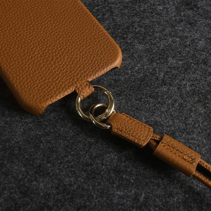 For Samsung Galaxy S21 4G / 5G Case with Lanyard Genuine Cow Leather PC Phone Back Cover - Orange - 5