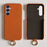 For Samsung Galaxy S23 FE Case with Lanyard Genuine Cow Leather PC Phone Back Cover - Orange - 2