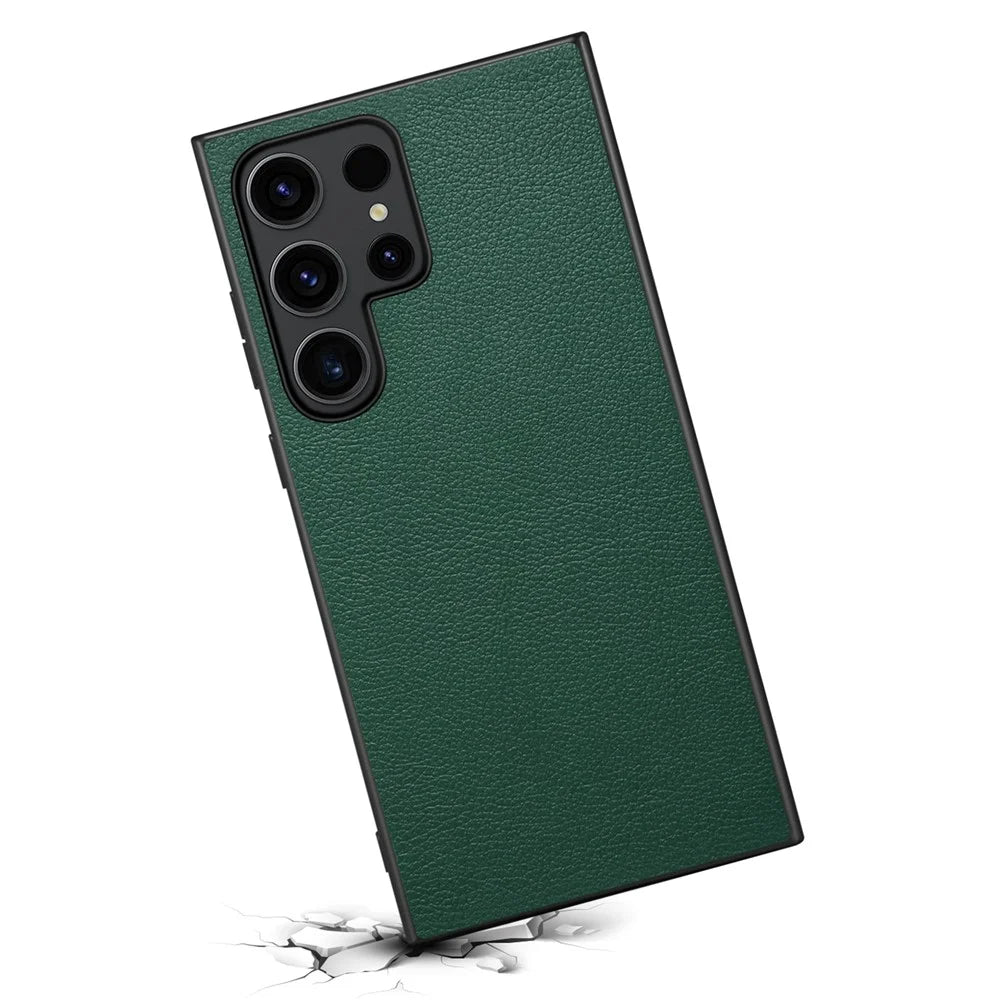 For Samsung Galaxy S25 Ultra Case Calf Texture Leather + PC + TPU Phone Cover - Green - 2