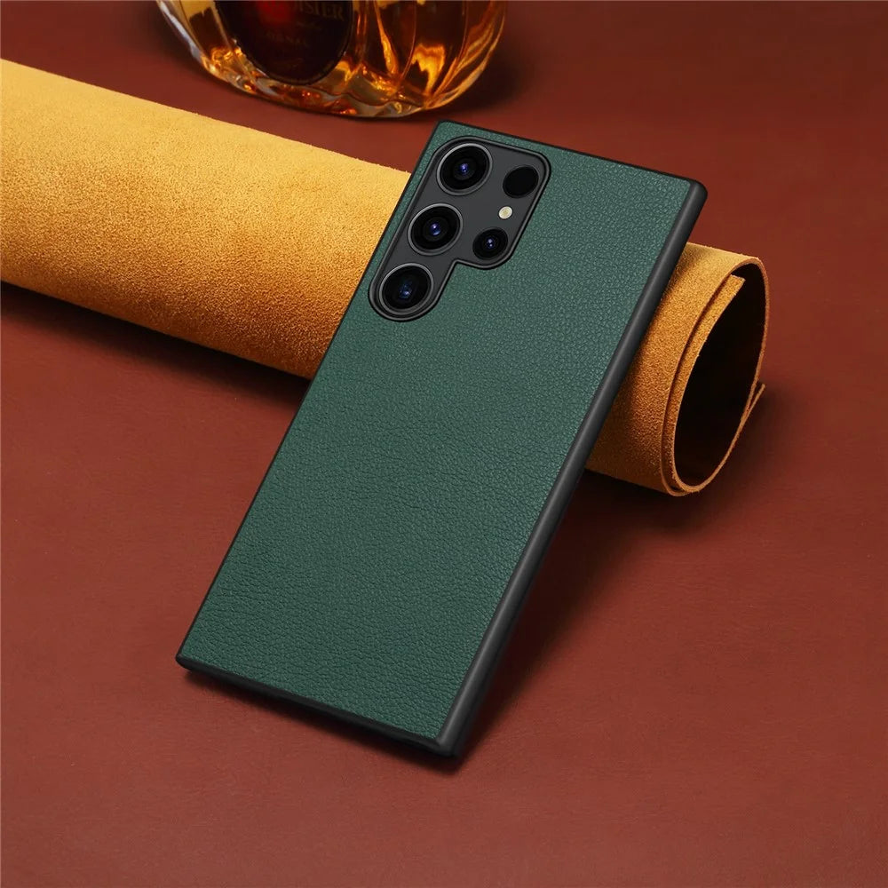 For Samsung Galaxy S25 Ultra Case Calf Texture Leather + PC + TPU Phone Cover - Green - 3