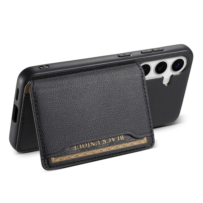 For Samsung Galaxy S25+ Case with Card Slots Kickstand Calf Texture Leather Phone Back Cover - Black - 4