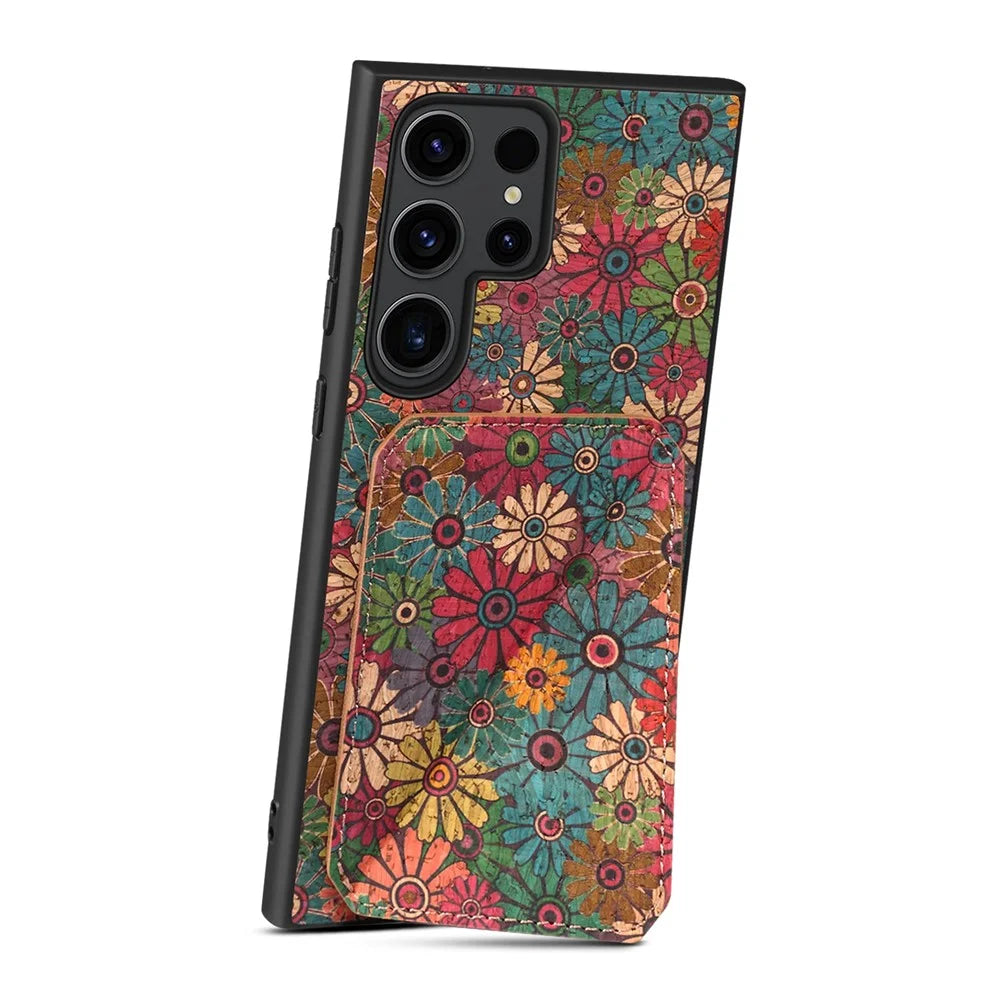 For Samsung Galaxy S25 Ultra Case with Card Holder Kickstand Flowers Design Leather Phone Cover - Spring / Green - 2