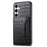 For Samsung Galaxy S25+ Case Card Holder Kickstand Crocodile Texture Leather Back Phone Cover - Black - 1