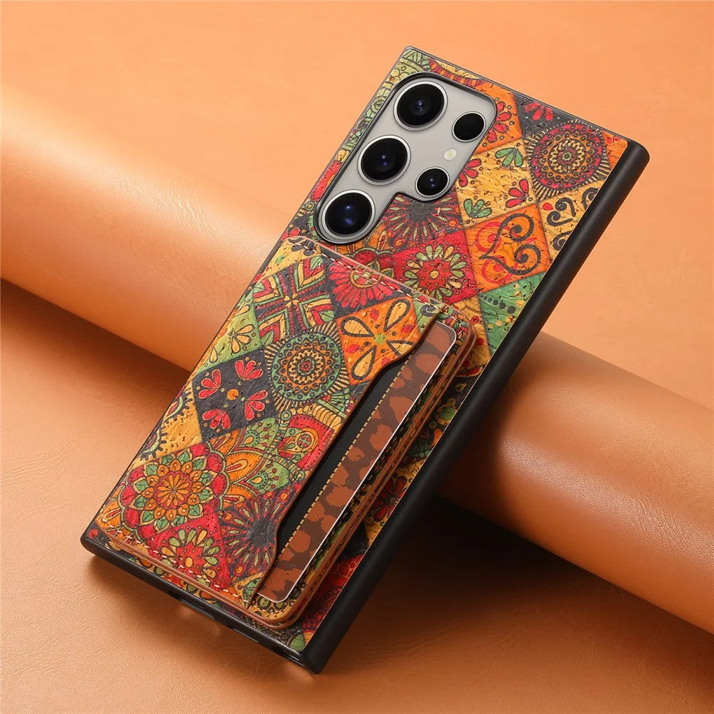 For Samsung Galaxy S25 Ultra Case Flower Print Leather + PC + TPU Cover with Card Holder Kickstand - Autumn / Yellow - 6