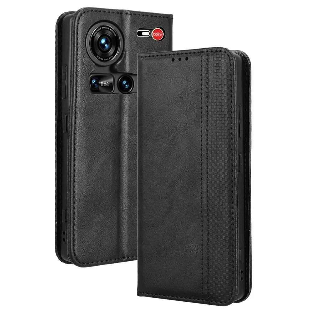 For ZTE nubia Z70S Ultra 5G / nubia Z70 Ultra 5G Leather Case Wallet Stand Retro Texture Phone Cover - Black - 1