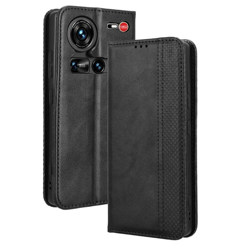 For ZTE nubia Z70S Ultra 5G / nubia Z70 Ultra 5G Leather Case Wallet Stand Retro Texture Phone Cover - Black - 1