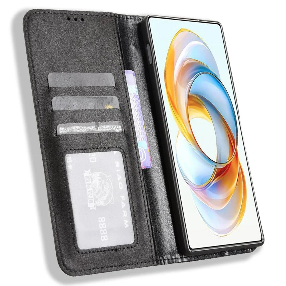 For ZTE nubia Z70S Ultra 5G / nubia Z70 Ultra 5G Leather Case Wallet Stand Retro Texture Phone Cover - Black - 2