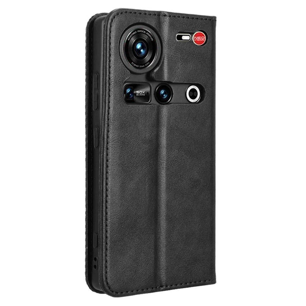 For ZTE nubia Z70S Ultra 5G / nubia Z70 Ultra 5G Leather Case Wallet Stand Retro Texture Phone Cover - Black - 7